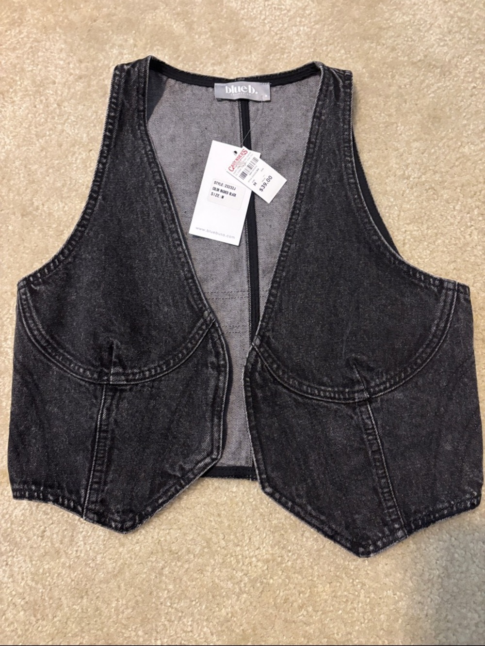 blue.B Black Denim Vest - Womens